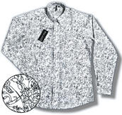 View Item Relco Floral Outline Print Long Sleeve Button Down Shirt White Black 